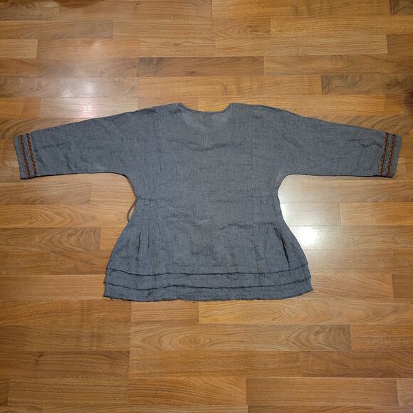 Ivy Jane, Small | Embroidery Cotton Waist Tie Boho 3/4 Sleeve Top - Picture 2 of 4